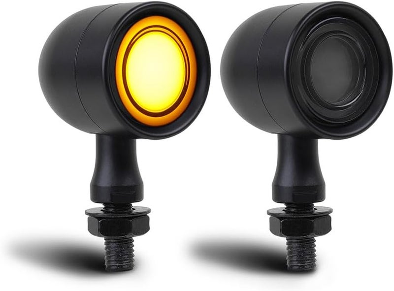 DREAMIZER 2pcs Motorcycle Blinker Universal LED Motorcycle Turn Signals w/Running Light Compatible with Harley Bobber Cafe Racer Cruiser Chopper Honda Yamaha Suzuki Kawasaki (Black-Amber White Lens) - Image 1